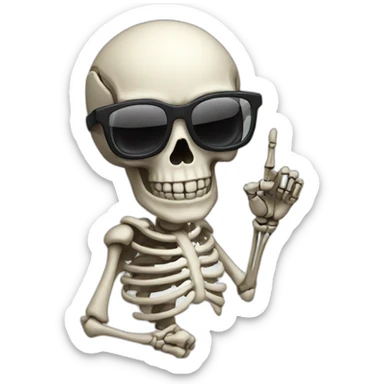 Nerd skull with skeleton finger pointing up sticker