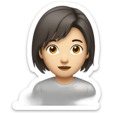 asian teen with wolfcut dark brown hair sticker