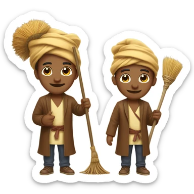 Brown male wearing a turban with curry in his hand and a magic broom in other sticker