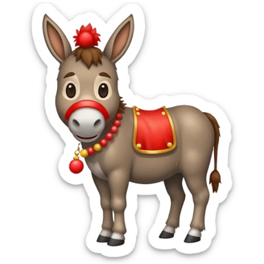 A donkey whis a red clown nose sticker