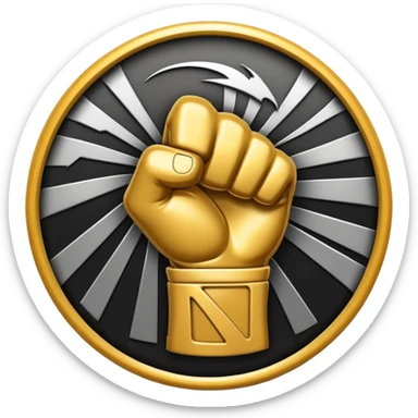 An emblem-style emoji symbolizing striking martial arts. A bold, stylized fist in the center, surrounded by dynamic motion lines representing speed and impact. The background includes a minimalistic combat ring or arena silhouette. Transparent background. sticker
