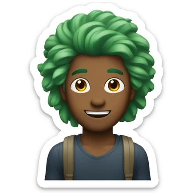 man with green hair and brown skin. He should look like friendly tree as a human sticker