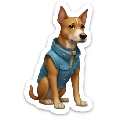 Dog wearing cool clothes like a normal human sticker