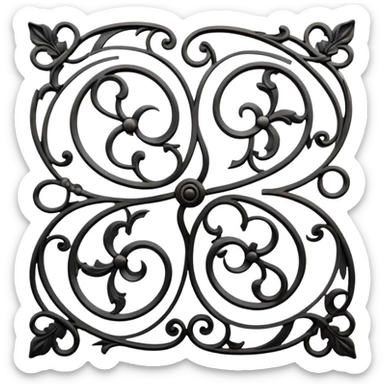 Forged metal icon, intricate wrought iron bas-relief with delicate patterns, swirling shapes, textured metal surface, blacksmithing tools nearby, minimalistic style, clean lines, transparent background. sticker