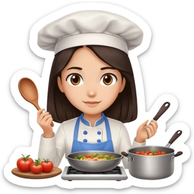 cooking food girl really long dark brown hair and dark brown eyes, ight to medium skin tone sticker