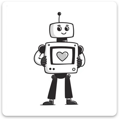 a robot presenting a screen, hand drawn doodle style sticker