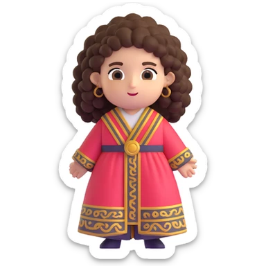 Beautiful Greek character with big puffy curly hair wearing cute traditional clothing sticker