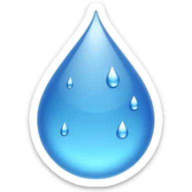 showing small blue water droplets floating gently in the air above a shiny surface, creating a fresh and slightly wet appearance — the surface has a soft reflective glow, representing humidity or moisture — clean, soft lighting and smooth rounded emoji design sticker