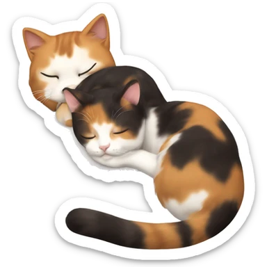 Calico cat sleeping with a girl who la white and has dark brown hair   sticker