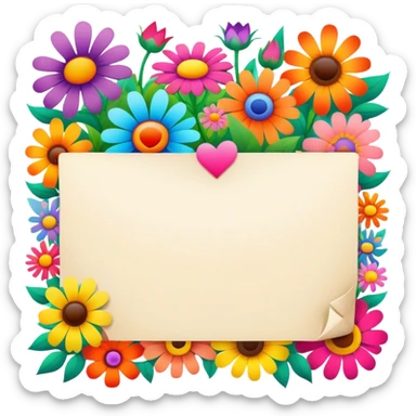 Psychedelic colored love note surrounded by hippie style flowers sticker
