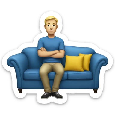White human male in blue dress, sitting on jellow couch  sticker