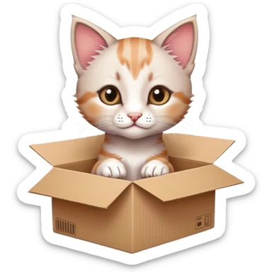  A very cute young kitten cat with one's head tilted to one side poked its paws out of the cardboard box and placed them on top of it sticker