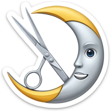 Scissors cutting moon sticker