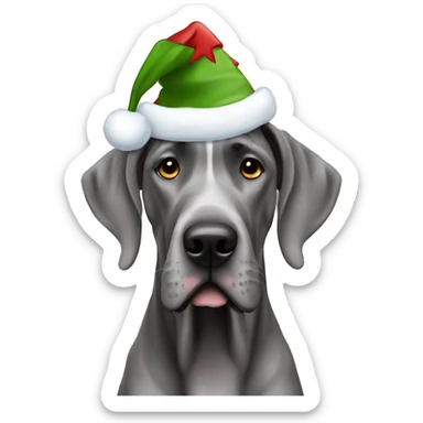Grey Great dane with a Christmashat sticker