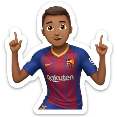 Lamine Yamal celebrating a goal, wearing the 2025 Barcelona kit, iOS style emoji, HD, precise, energetic pose sticker