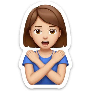 Girl with brown hair arms crossed around her neck and screaming  sticker