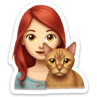 cherry red hair cute girl holding burmese brown cat with yellow eyes sticker