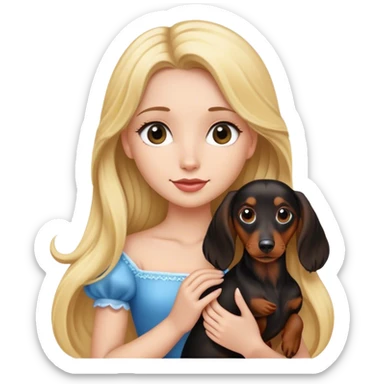 Blonde princess holding a Long haired black and brown dachshund  sticker