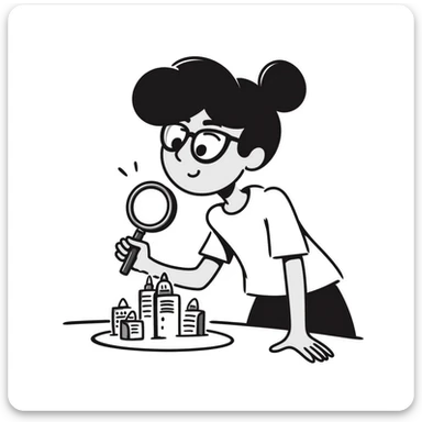 student examining something with a magnifying glass sticker