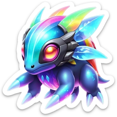  Shiny sparkly transparent bioluminescent luminescent vibrant bright pastel dark exotic tropical iridescent colorful nebula rainbow gradients cyber-Protogen-Fakémon-Pokémon-Vernid-creature sticker
