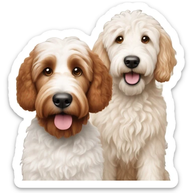Reddish/brown golden doodle and white golden doodle dogs sticker
