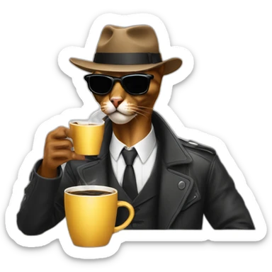 gangster-with-a-Abyssinian cat-gun-and-sunglasses-drinking-coffee sticker