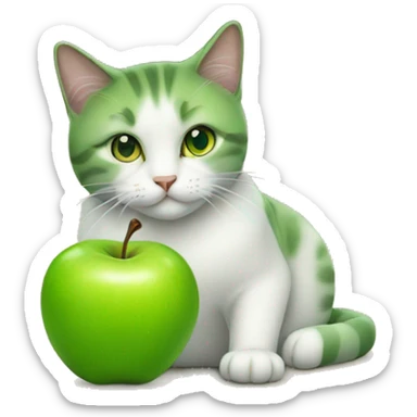 green apple, cat sticker