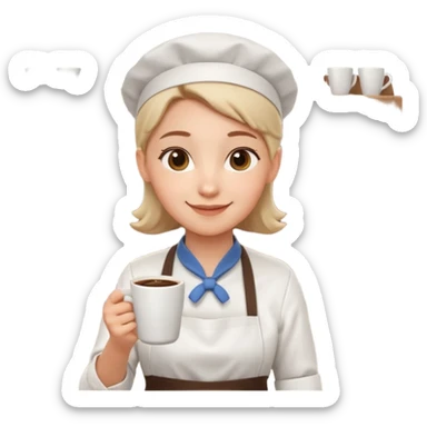 cute barista portrait, head and shoulders only, wearing apron, coffee shop uniform, friendly smile, holding a small coffee cup, 3D cartoon, mobile game icon style, clean background, no text, no watermark
 sticker