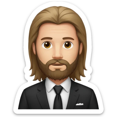 long haired bearded man with suit sticker