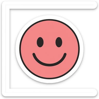 a pink smiley face emoji, simple, round, cheerful sticker