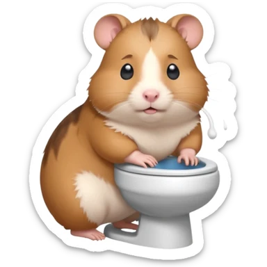 Cute chubby cartoon-style hamster sitting on toilet pooping looking as if he had an accident sticker