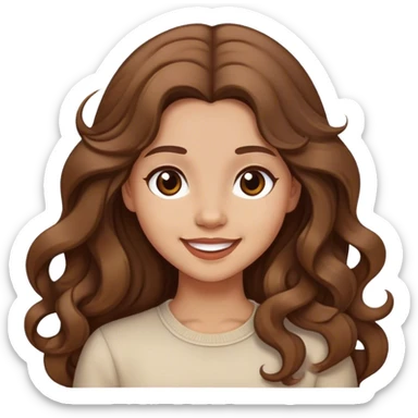 Niña cabello marrón largo con ondas bonita y feliz  sticker