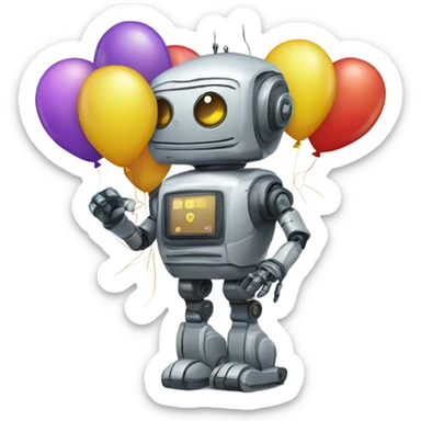 robot with balloons sticker