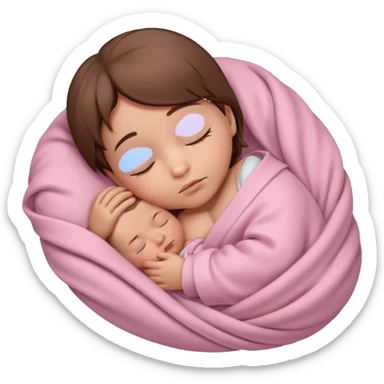 Newborn sleeping baby with brown hair wrapped in a light pink blanket  sticker