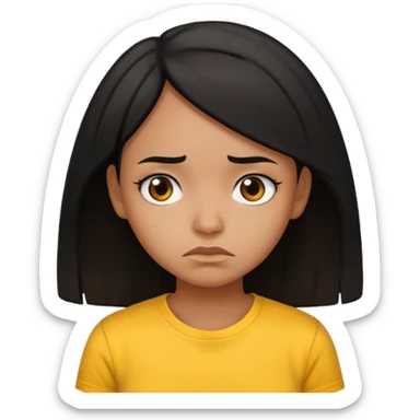 brown pretty bratz girl with black hair, wearing a yellow tshirt. looking sad sticker