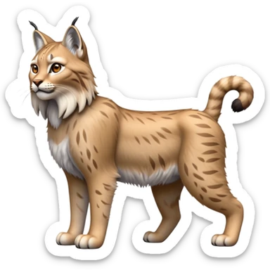 Cinematic-Lynx-Realistic-Full-Body-Standing on all fours-Emoji – head tilted dramatically, fur with faint spotting, long legs and large paws poised elegantly, simplified yet realistic focused features, highly detailed, glowing with an almost sarcastic glow zoomed out showing fluffy shoulders sticker