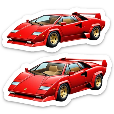 Bright red Lamborghini Countach, classic supercar with wedge shape and low profile sticker