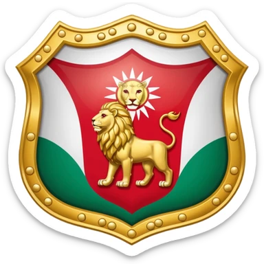rectangular shield with the flag of Iran, with a lion and a sun sticker