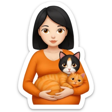 pregnant black hair woman with orange cat sticker