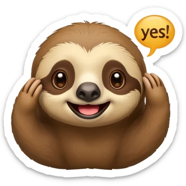A laying down sloth saying yes in a talking bubble sticker