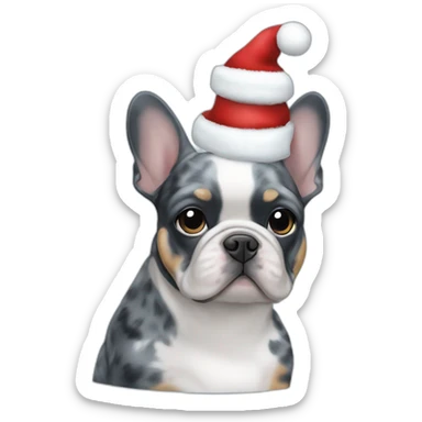 blue merle frenchie christmas hat sticker