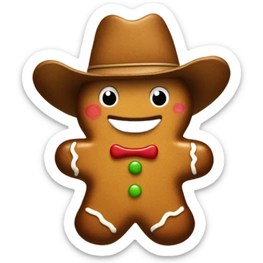 happy gingerbread man with a cowboy hat sticker
