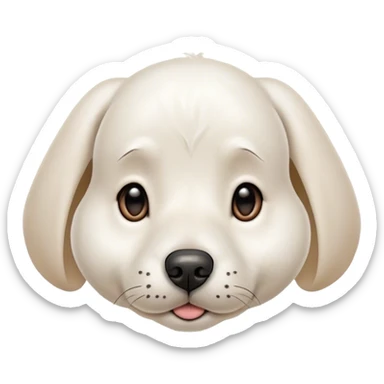 A cute small white dog with droopy ears, a nose slightly tilted to the upper right, and moles on the lower left side of the nose and the right corner of the mouth. sticker