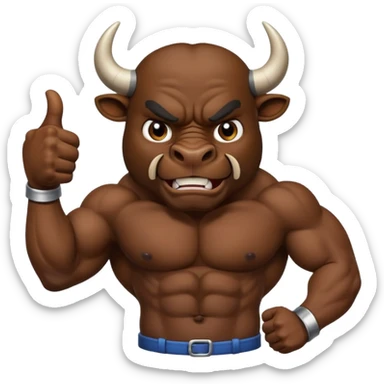 Angry bull emoji showing thumbs up (Like) sticker