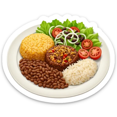 Food plate with rice, beans, minced meat and salad sticker