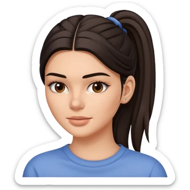 Kendall Jenner as an emoji, casual chic style, ponytail, minimal makeup, relaxed expression sticker