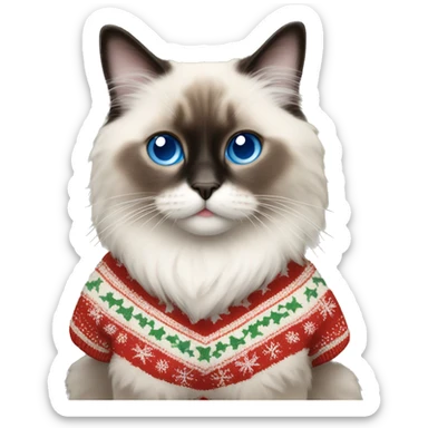 Ragdoll with blue eyes wearing a christmas sweater sticker