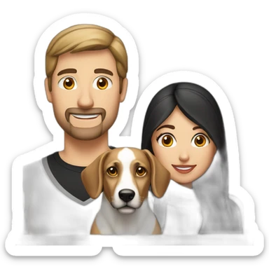 caucasian man with arab woman with 2 dogs one back another white and black sticker