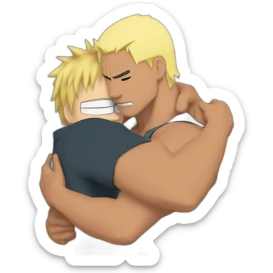 Naruto with blond hair hugging Dwayne Johnson sticker
