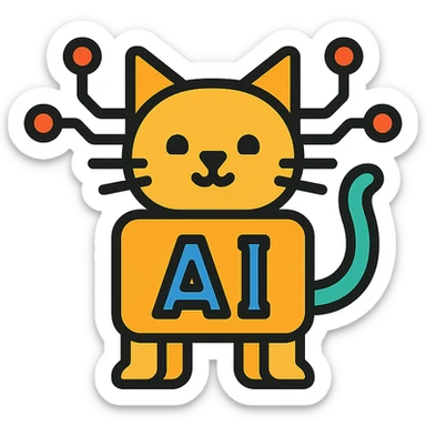 AI cat, minimalistic, geometric shapes, tech-inspired sticker